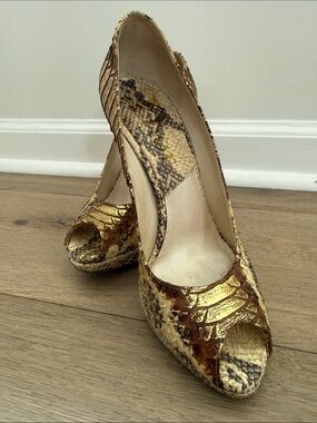 Christian Dior Snakeskin Peep-Toe Pumps